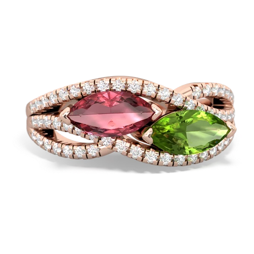 Pink Tourmaline Genuine Pink Tourmaline with Genuine Peridot Diamond Rivers ring Ring