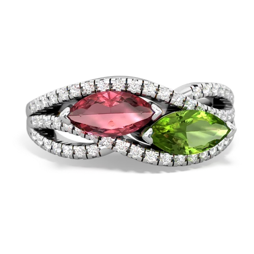 tourmaline-peridot double heart ring