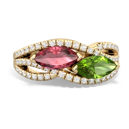 tourmaline-peridot double heart ring