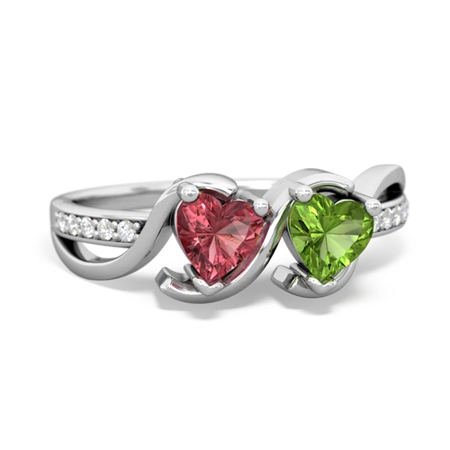 tourmaline-peridot double heart ring