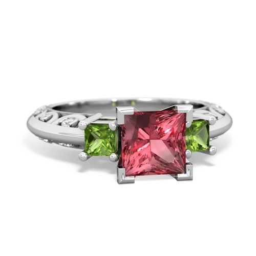 Pink Tourmaline Genuine Pink Tourmaline with Genuine Peridot and Genuine Aquamarine Art Deco ring Ring