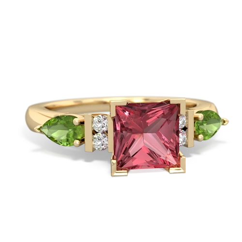 Pink Tourmaline Genuine Pink Tourmaline with Genuine Peridot and Genuine Aquamarine Engagement ring Ring
