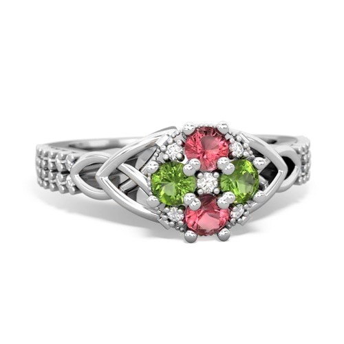 Pink Tourmaline Genuine Pink Tourmaline with Genuine Peridot Celtic Knot Engagement ring Ring