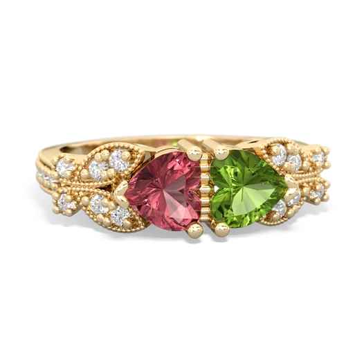 Pink Tourmaline Genuine Pink Tourmaline with Genuine Peridot Diamond Butterflies ring Ring