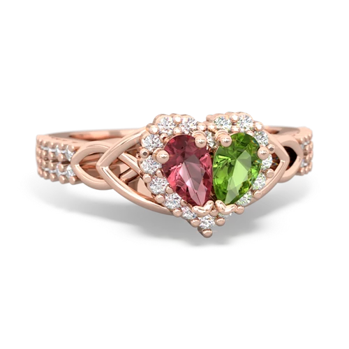 Pink Tourmaline Genuine Pink Tourmaline with Genuine Peridot Celtic Knot Engagement ring Ring