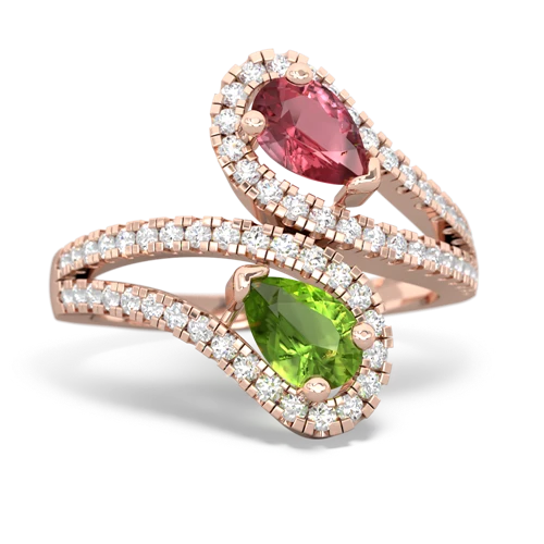 Pink Tourmaline Genuine Pink Tourmaline with Genuine Peridot Diamond Dazzler ring Ring