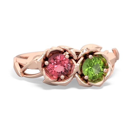 Pink Tourmaline Genuine Pink Tourmaline with Genuine Peridot Rose Garden ring Ring