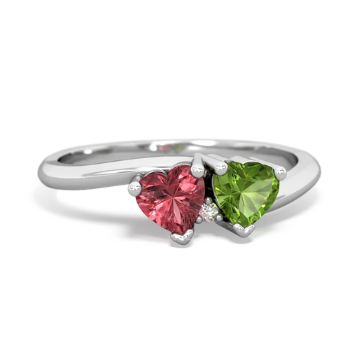 Pink Tourmaline Genuine Pink Tourmaline with Genuine Peridot Sweetheart's Promise ring Ring