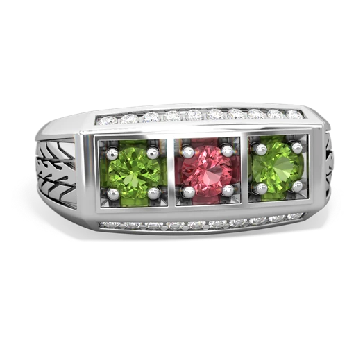 tourmaline-peridot three stone ring