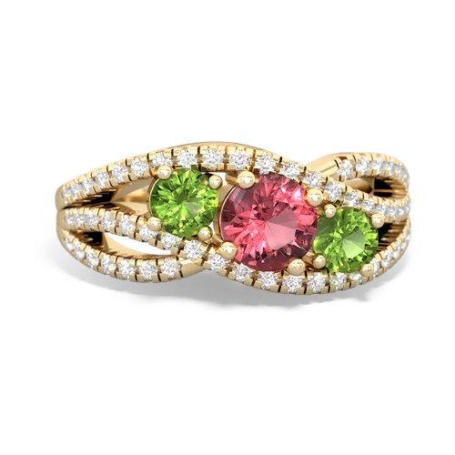 tourmaline-peridot three stone pave ring