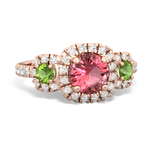 Pink Tourmaline Genuine Pink Tourmaline with Genuine Peridot and  Regal Halo ring Ring