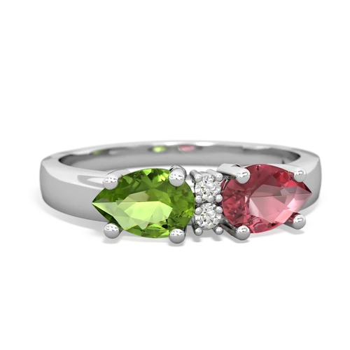 Pink Tourmaline Genuine Pink Tourmaline with Genuine Peridot Pear Bowtie ring Ring