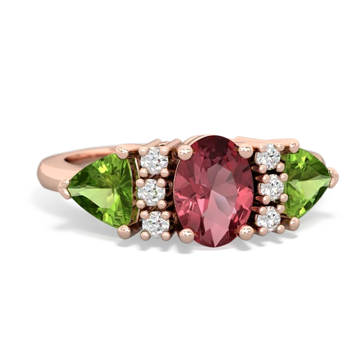 Pink Tourmaline Genuine Pink Tourmaline with Genuine Peridot and Lab Created Sapphire Antique Style Three Stone ring Ring