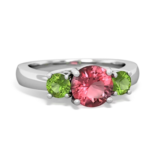 Pink Tourmaline Genuine Pink Tourmaline with Genuine Peridot and Lab Created Sapphire Three Stone Trellis ring Ring