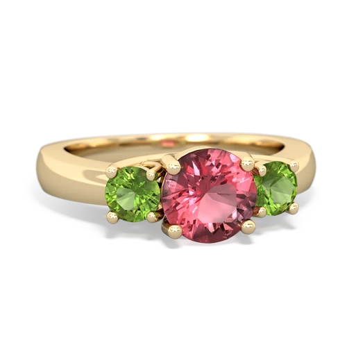 Pink Tourmaline Genuine Pink Tourmaline with Genuine Peridot and  Three Stone Trellis ring Ring