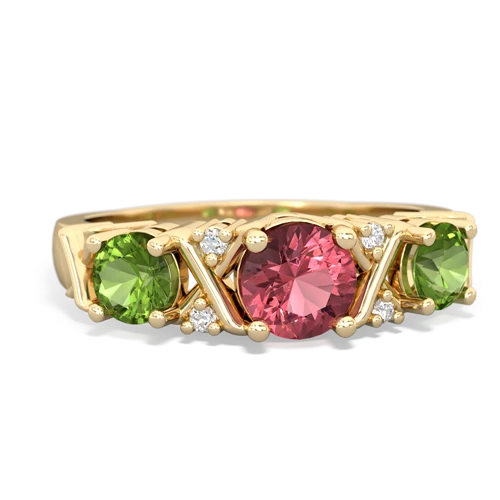 Pink Tourmaline Genuine Pink Tourmaline with Genuine Peridot and Lab Created Sapphire Hugs and Kisses ring Ring