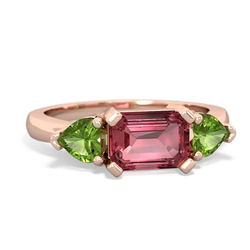 Pink Tourmaline Genuine Pink Tourmaline with Genuine Peridot and  Three Stone ring Ring