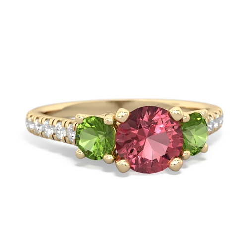 Pink Tourmaline Genuine Pink Tourmaline with Genuine Peridot and  Pave Trellis ring Ring