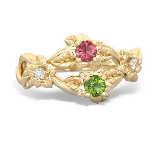 Pink Tourmaline Genuine Pink Tourmaline with Genuine Peridot Sparkling Bouquet ring Ring