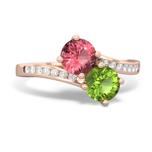 Pink Tourmaline Genuine Pink Tourmaline with Genuine Peridot Keepsake Two Stone ring Ring