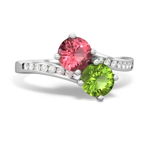 tourmaline-peridot two stone channel ring