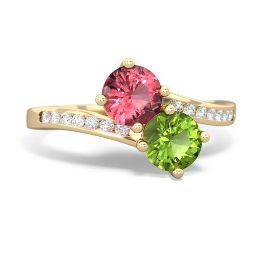 tourmaline-peridot two stone channel ring