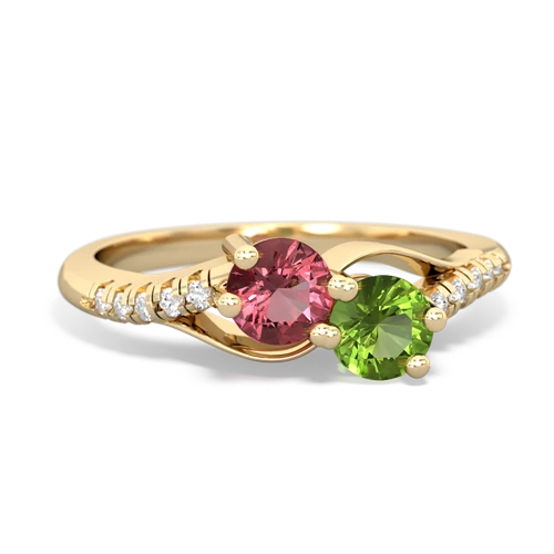 Pink Tourmaline Genuine Pink Tourmaline with Genuine Peridot Two Stone Infinity ring Ring
