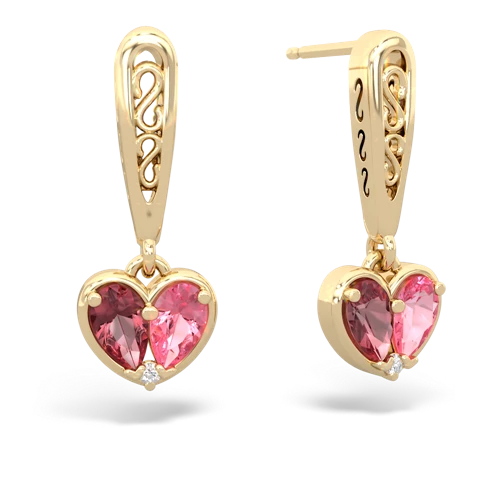 tourmaline-pink sapphire filligree earrings