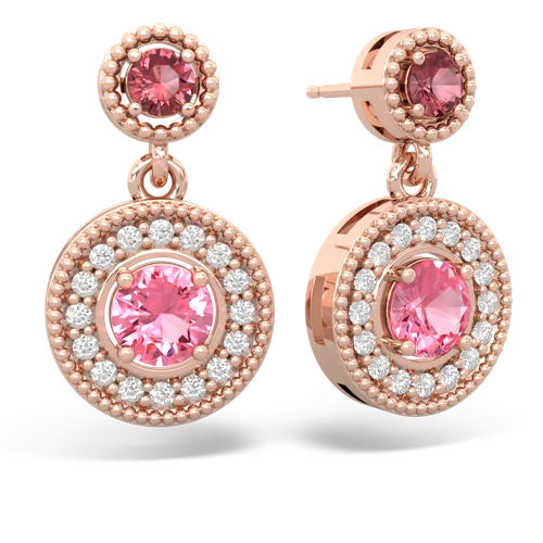 Pink Tourmaline Genuine Pink Tourmaline with Lab Created Pink Sapphire Halo Dangle earrings Earrings