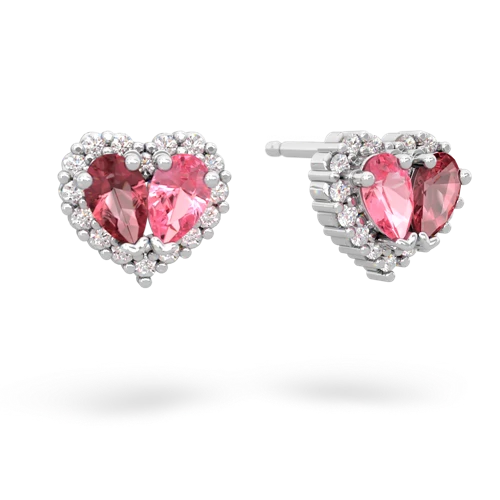 tourmaline-pink sapphire halo-heart earrings