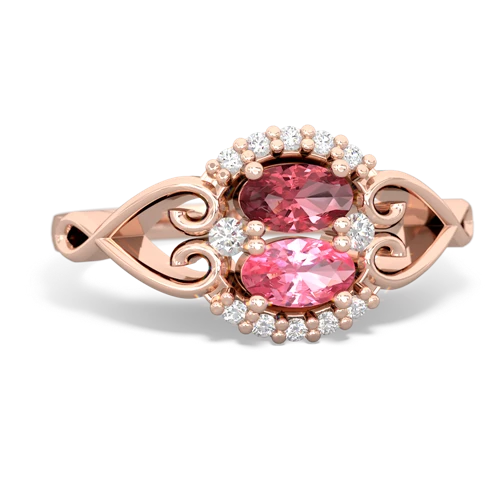 Pink Tourmaline Genuine Pink Tourmaline with Lab Created Pink Sapphire Love Nest ring Ring