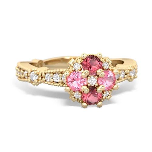 Pink Tourmaline Genuine Pink Tourmaline with Lab Created Pink Sapphire Milgrain Antique Style ring Ring
