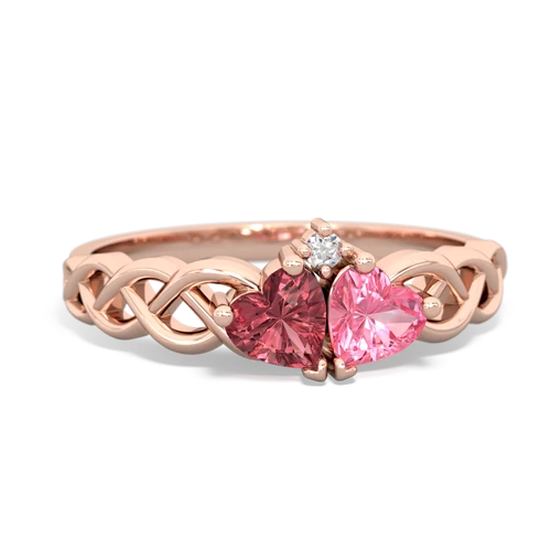 Pink Tourmaline Genuine Pink Tourmaline with Lab Created Pink Sapphire Heart to Heart Braid ring Ring
