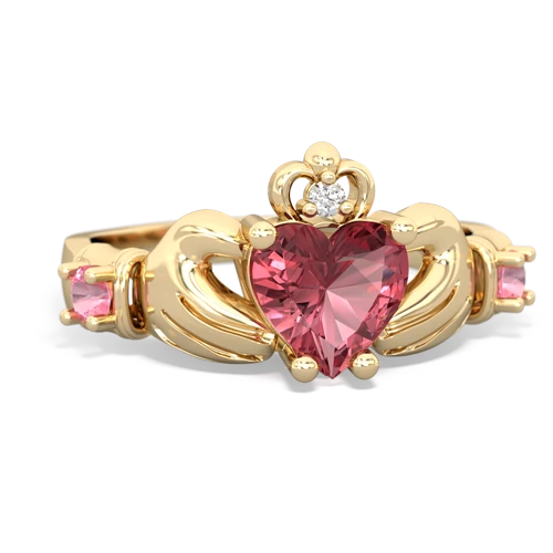 Pink Tourmaline Genuine Pink Tourmaline with Lab Created Pink Sapphire and  Claddagh ring Ring