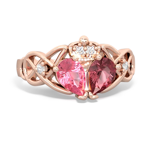 Pink Tourmaline Genuine Pink Tourmaline with Lab Created Pink Sapphire Two Stone Claddagh ring Ring