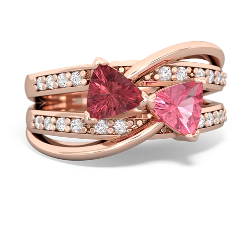 Pink Tourmaline Genuine Pink Tourmaline with Lab Created Pink Sapphire Bowtie ring Ring