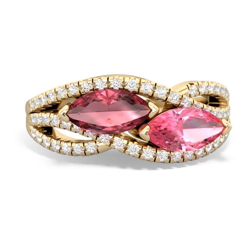 Pink Tourmaline Genuine Pink Tourmaline with Lab Created Pink Sapphire Diamond Rivers ring Ring
