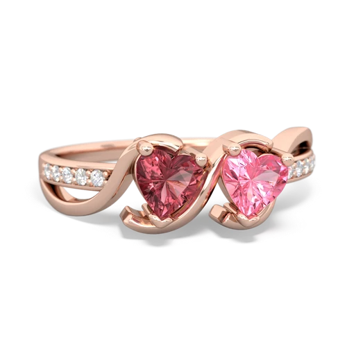tourmaline-pink sapphire double heart ring