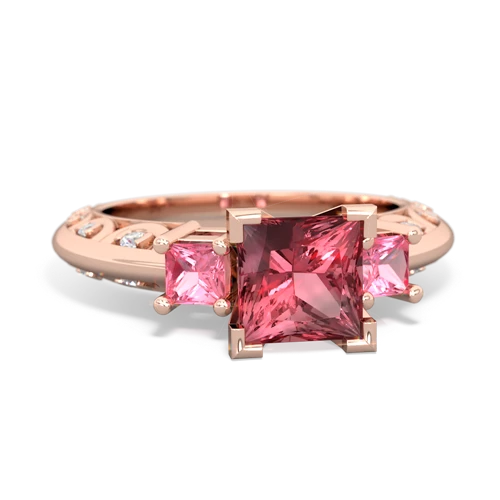 Pink Tourmaline Genuine Pink Tourmaline with Lab Created Pink Sapphire and  Art Deco ring Ring