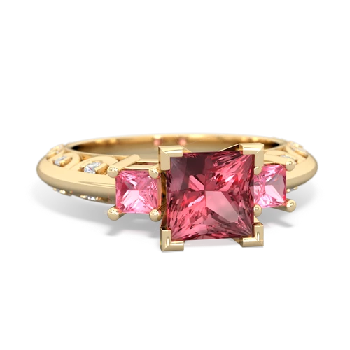 Pink Tourmaline Genuine Pink Tourmaline with Lab Created Pink Sapphire and  Art Deco ring Ring
