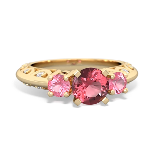 Pink Tourmaline Genuine Pink Tourmaline with Lab Created Pink Sapphire Art Deco ring Ring