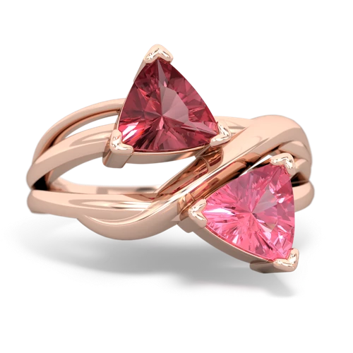 Pink Tourmaline Genuine Pink Tourmaline with Lab Created Pink Sapphire Split Band Swirl ring Ring