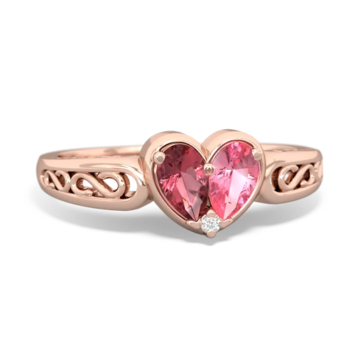 Pink Tourmaline Genuine Pink Tourmaline with Lab Created Pink Sapphire filligree Heart ring Ring