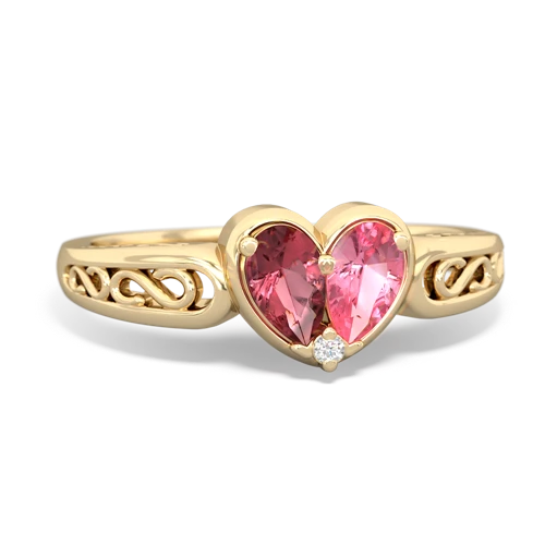 Pink Tourmaline Genuine Pink Tourmaline with Lab Created Pink Sapphire filligree Heart ring Ring
