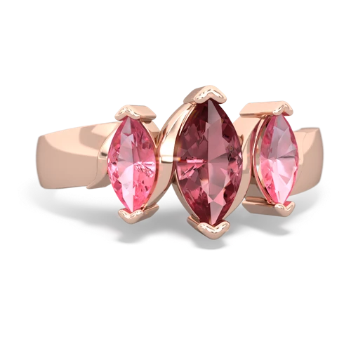Pink Tourmaline Genuine Pink Tourmaline with Lab Created Pink Sapphire and  Three Peeks ring Ring