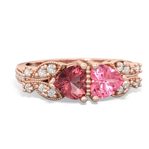 Pink Tourmaline Genuine Pink Tourmaline with Lab Created Pink Sapphire Diamond Butterflies ring Ring