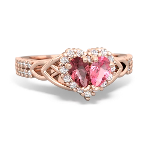 Pink Tourmaline Genuine Pink Tourmaline with Lab Created Pink Sapphire Celtic Knot Engagement ring Ring