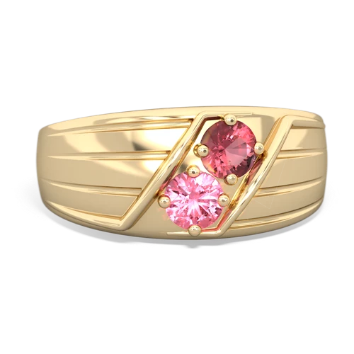 Pink Tourmaline Genuine Pink Tourmaline with Lab Created Pink Sapphire Art Deco Men's ring Ring