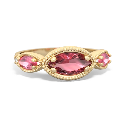 Pink Tourmaline Genuine Pink Tourmaline with Lab Created Pink Sapphire and Genuine Garnet Antique Style Keepsake ring Ring