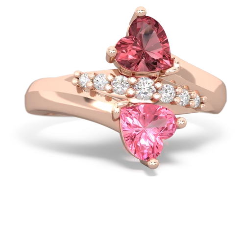 Pink Tourmaline Genuine Pink Tourmaline with Lab Created Pink Sapphire Heart to Heart Bypass ring Ring